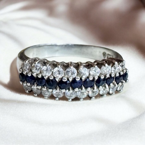 Sapphire & Cubic Zirconia Sterling Silver Ring (7.5) - Picture 1 of 11